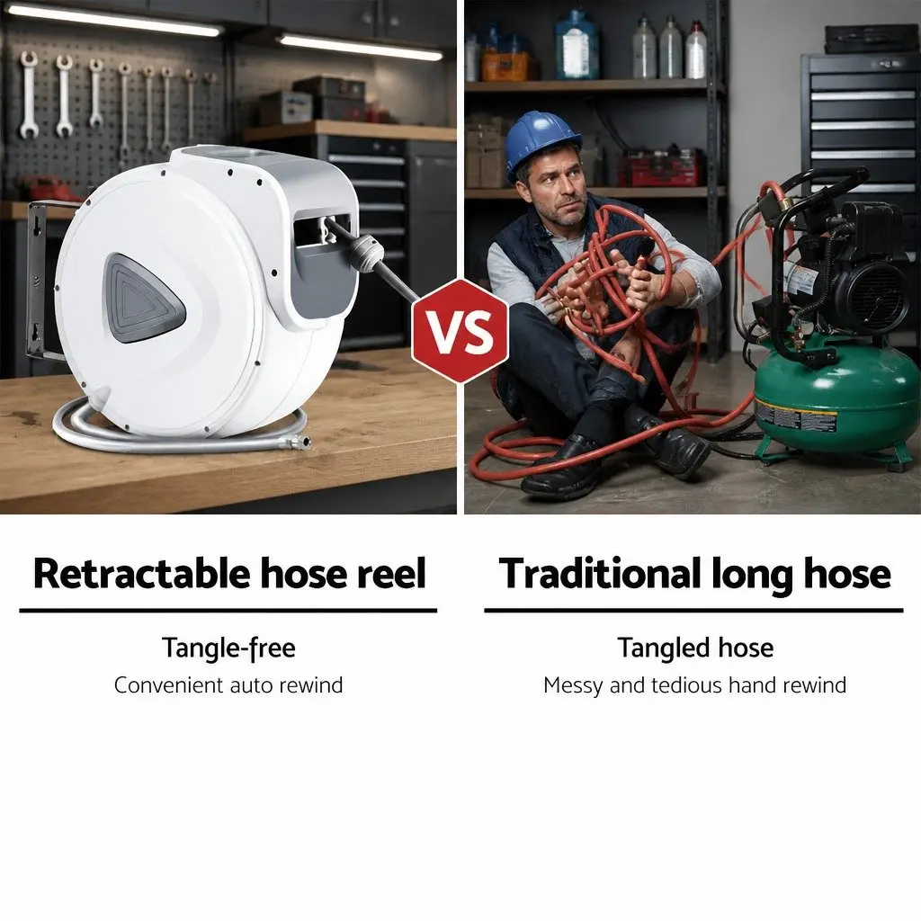 Air Hose Reel 20m Retractable Auto Rewind Wall Mount Swivel Compressor Garage