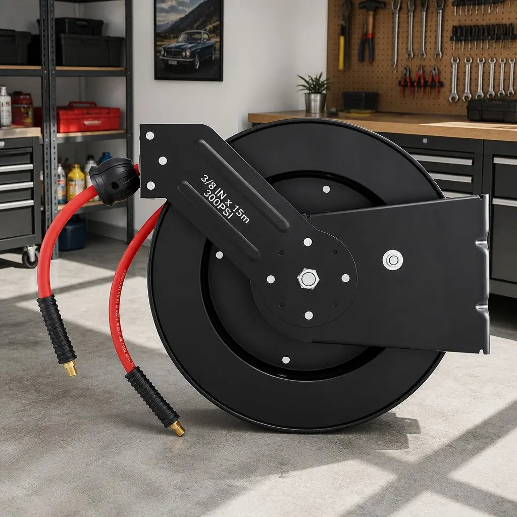Air Hose Reel 3/8" x 15m for Garage Workshop Auto Rewind Storage