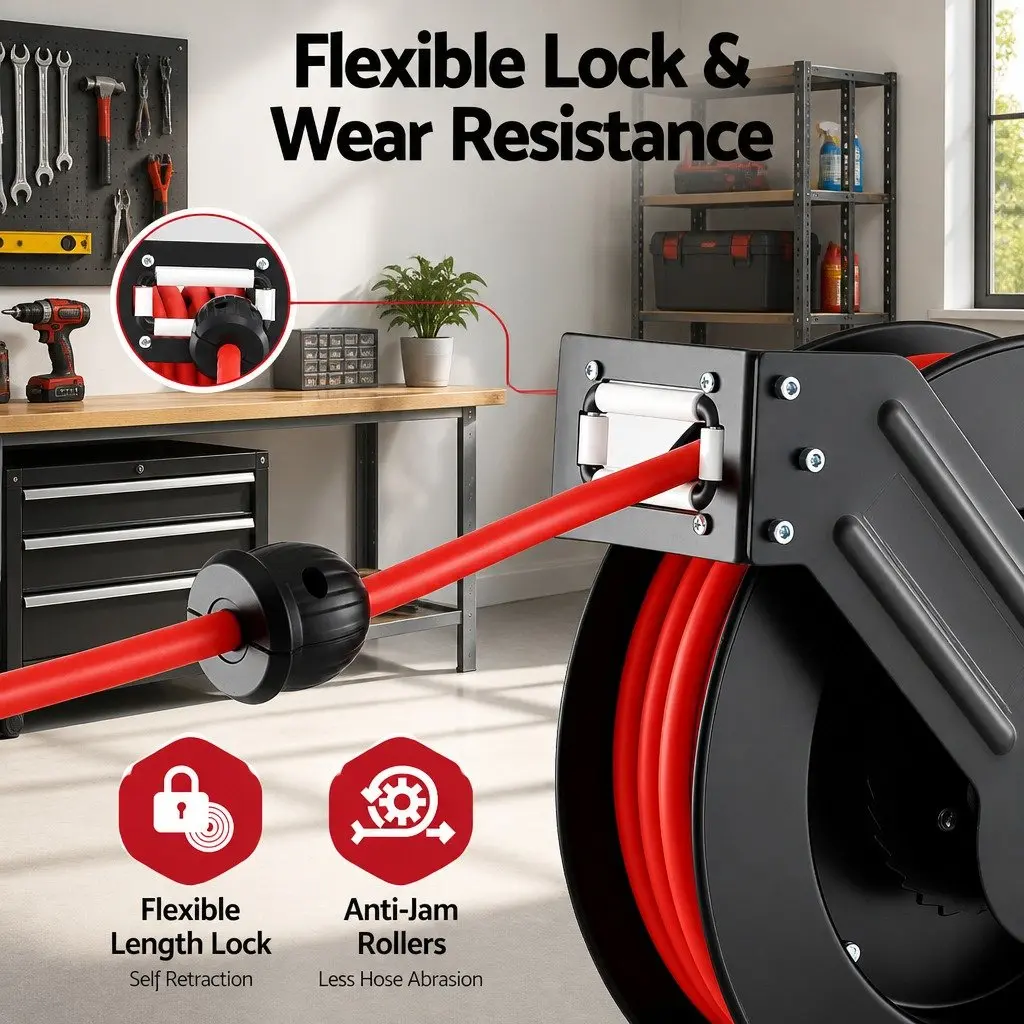Air Hose Reel 3/8" x 15m for Garage Workshop Auto Rewind Storage