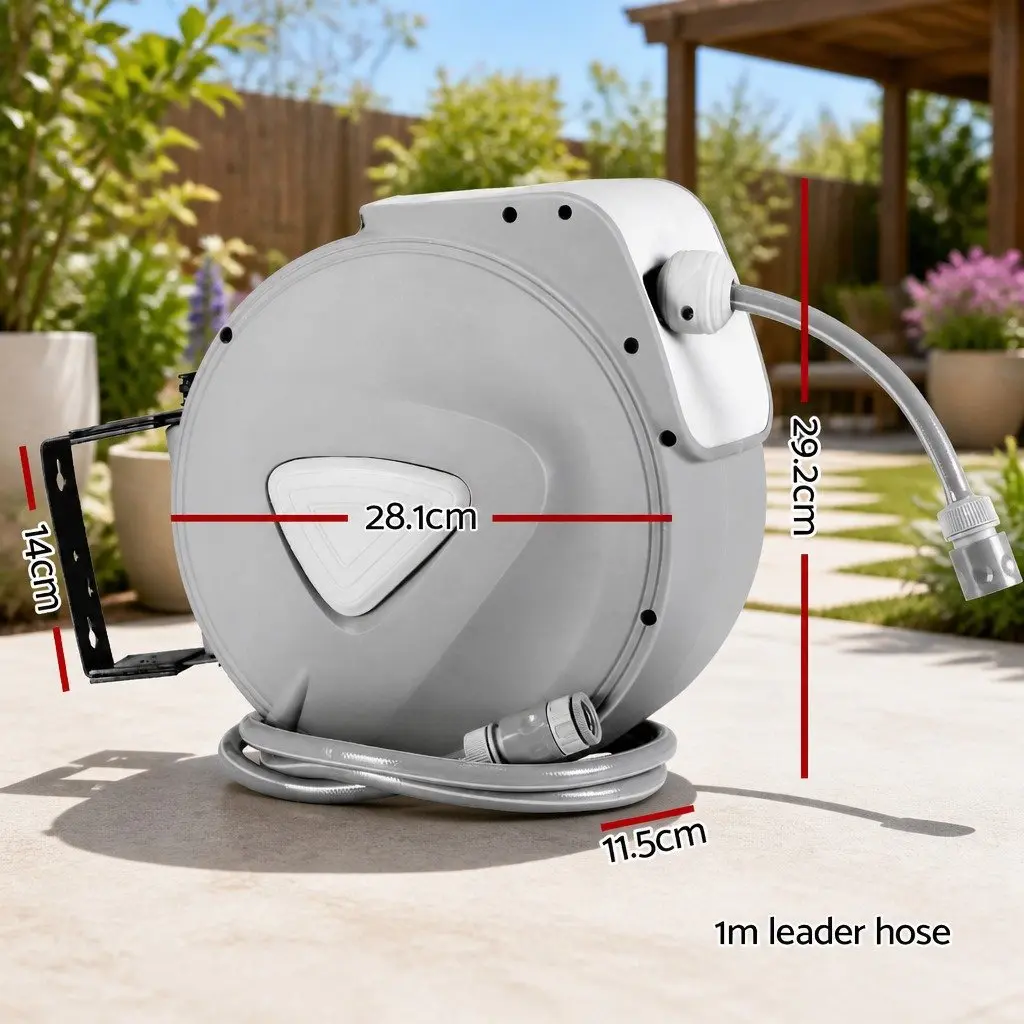 Water Hose Reel Garden Use 10M Retractable Auto Rewind Wall Mount Grey