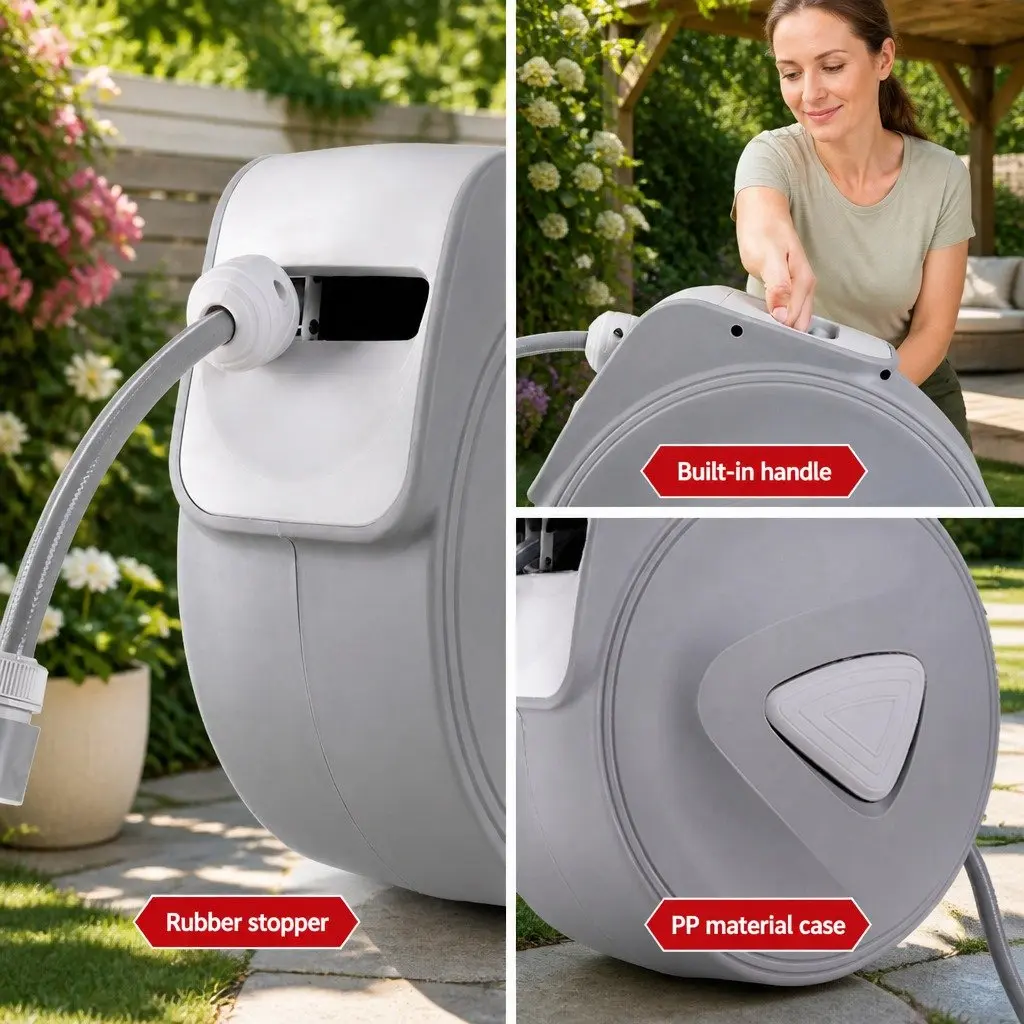 Water Hose Reel Garden Use 10M Retractable Auto Rewind Wall Mount Grey
