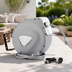 Water Hose Reel 20M Retractable Auto Rewind Spray Gun Wall Mount Garden Watering
