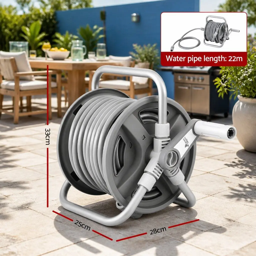 Garden Hose Reel 20m Retractable Auto Rewind for Garden Lawn Car Washing Grey