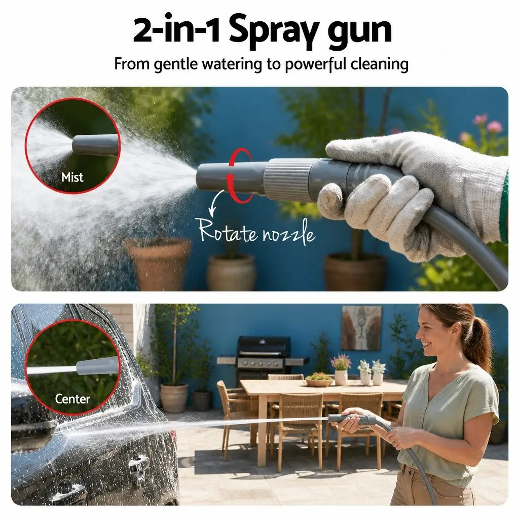 Garden Hose Reel 20m Retractable Auto Rewind for Garden Lawn Car Washing Grey