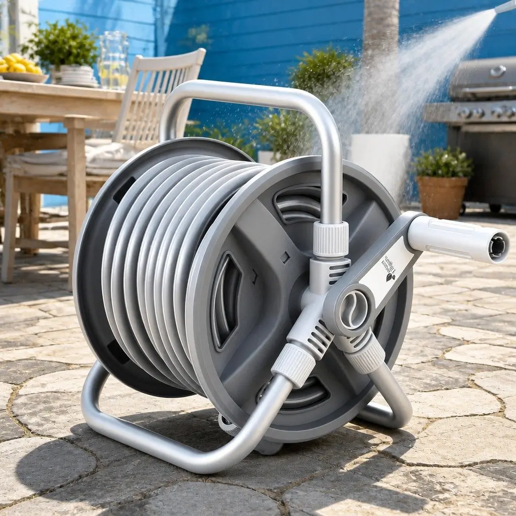 Garden Hose Reel 20m Retractable Auto Rewind for Garden Lawn Car Washing Grey