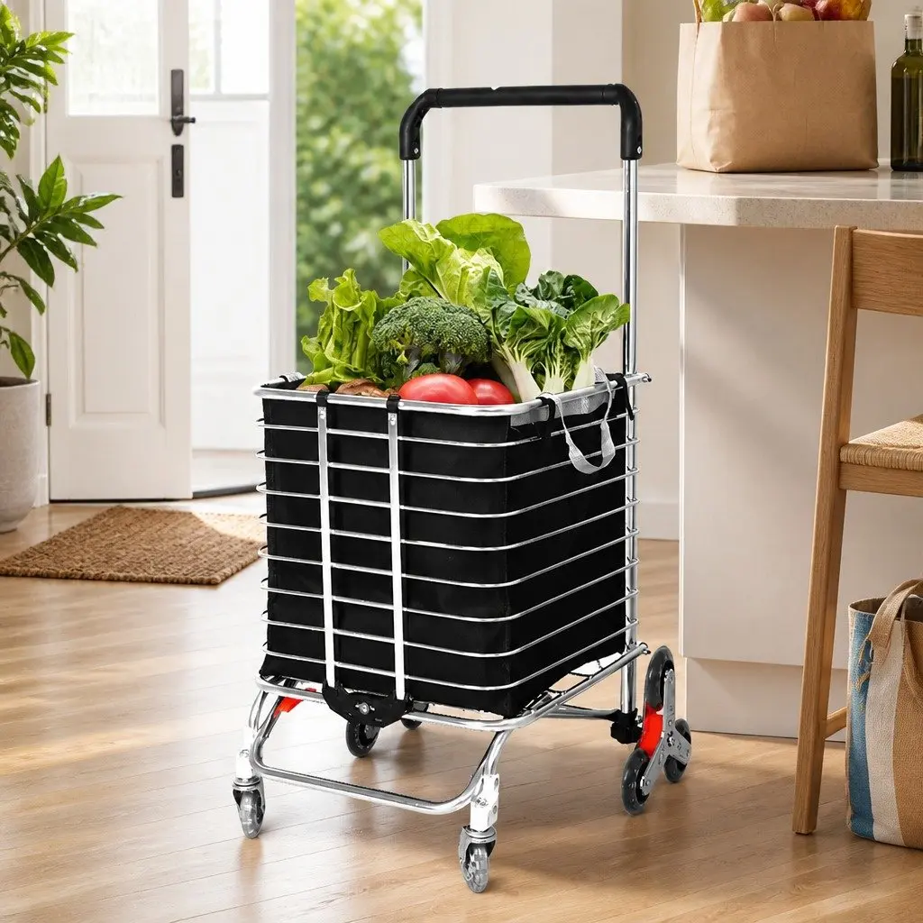 Foldable Shopping Cart Trolley for Grocery Use with Stair Climbing Wheels and Waterproof Bag 60cm L x 37cm W x 98cm H