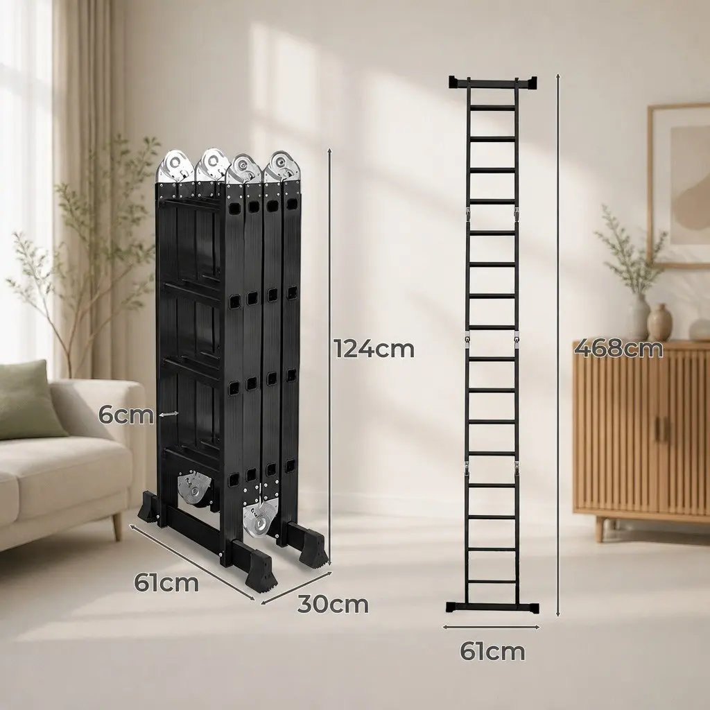 Multi-Purpose Folding Ladder for Home Garage Kitchen Worksite 4.7M Heavy Duty Aluminium Non-Slip Rungs