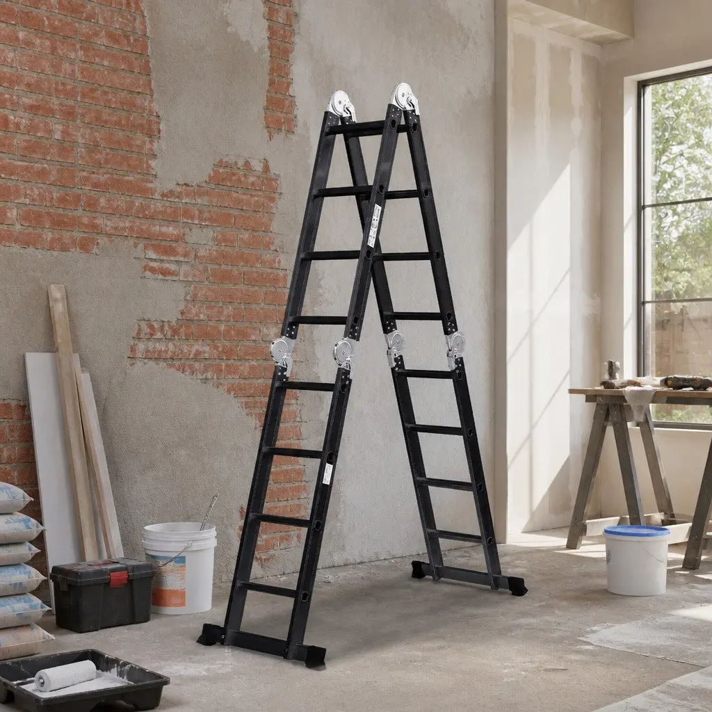 Multi-Purpose Folding Ladder for Home Garage Kitchen Worksite 4.7M Heavy Duty Aluminium Non-Slip Rungs