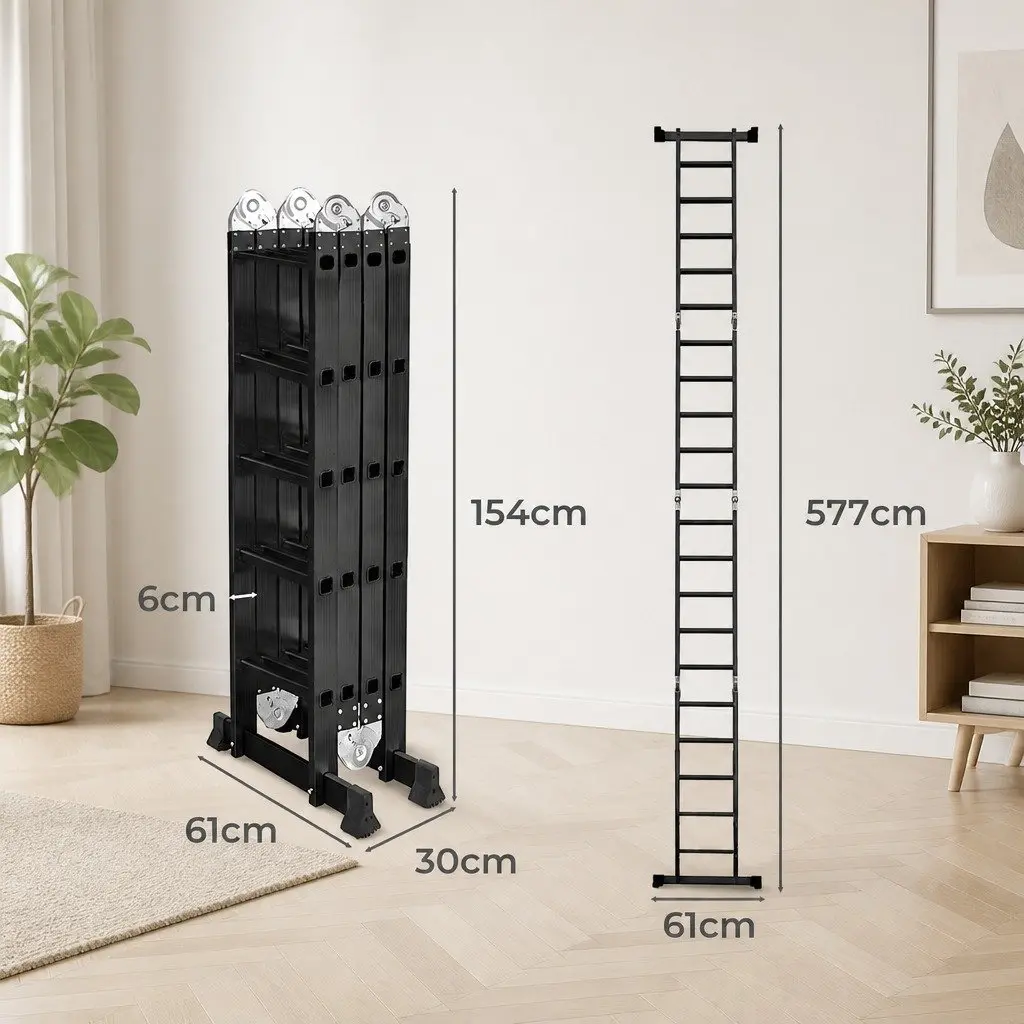 Multi Purpose Ladder Aluminium 5.7m Folding Heavy Duty for Home Garage Worksite