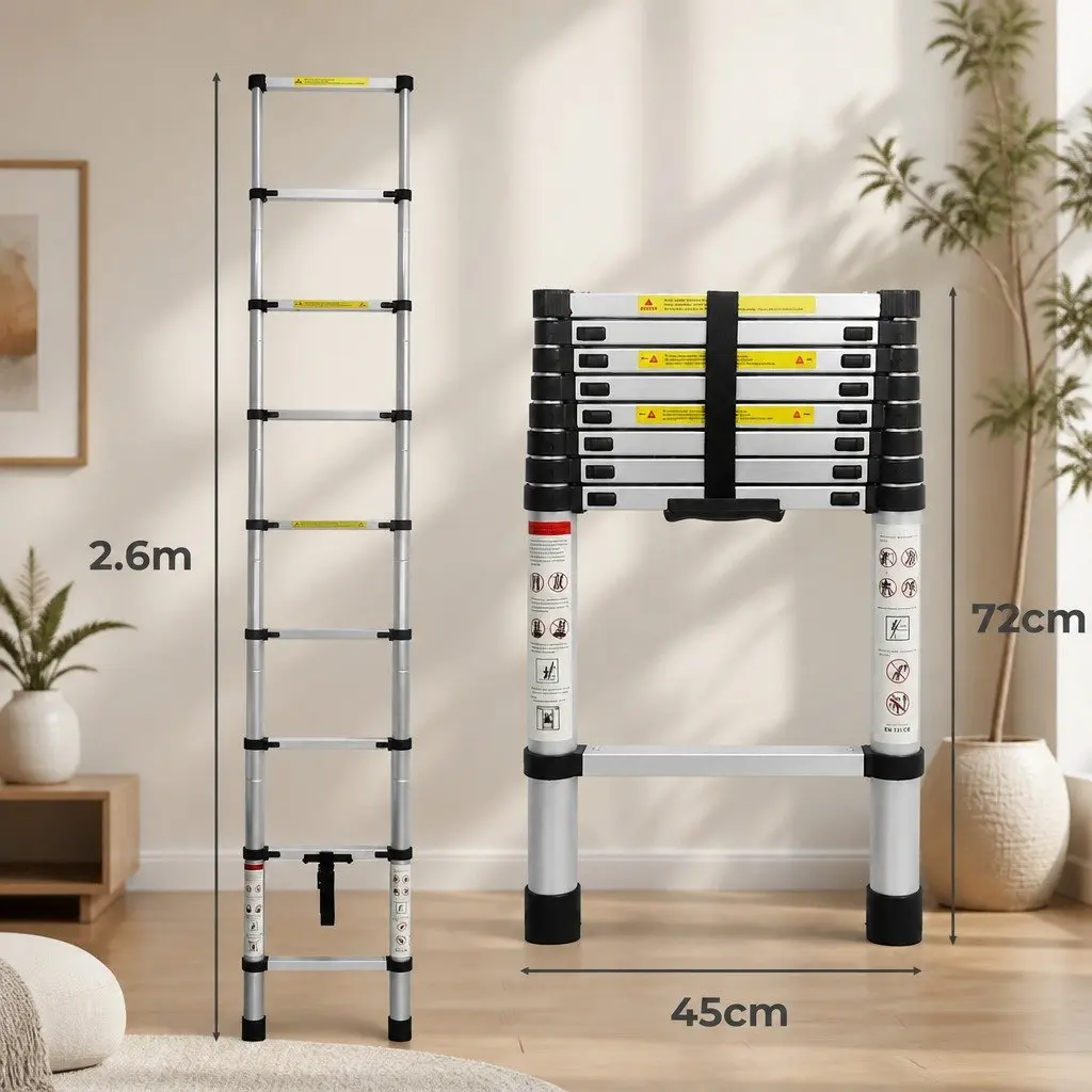 Telescopic Ladder for Home Garden Garage Worksite 2.6M