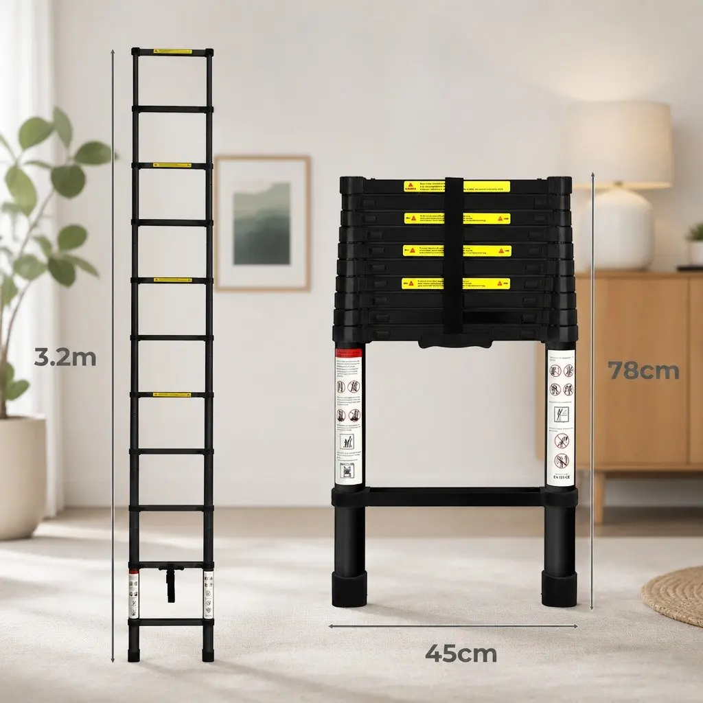 Telescopic Ladder for Home Garden 3.2M Aluminium Extendable Portable Multi-Purpose