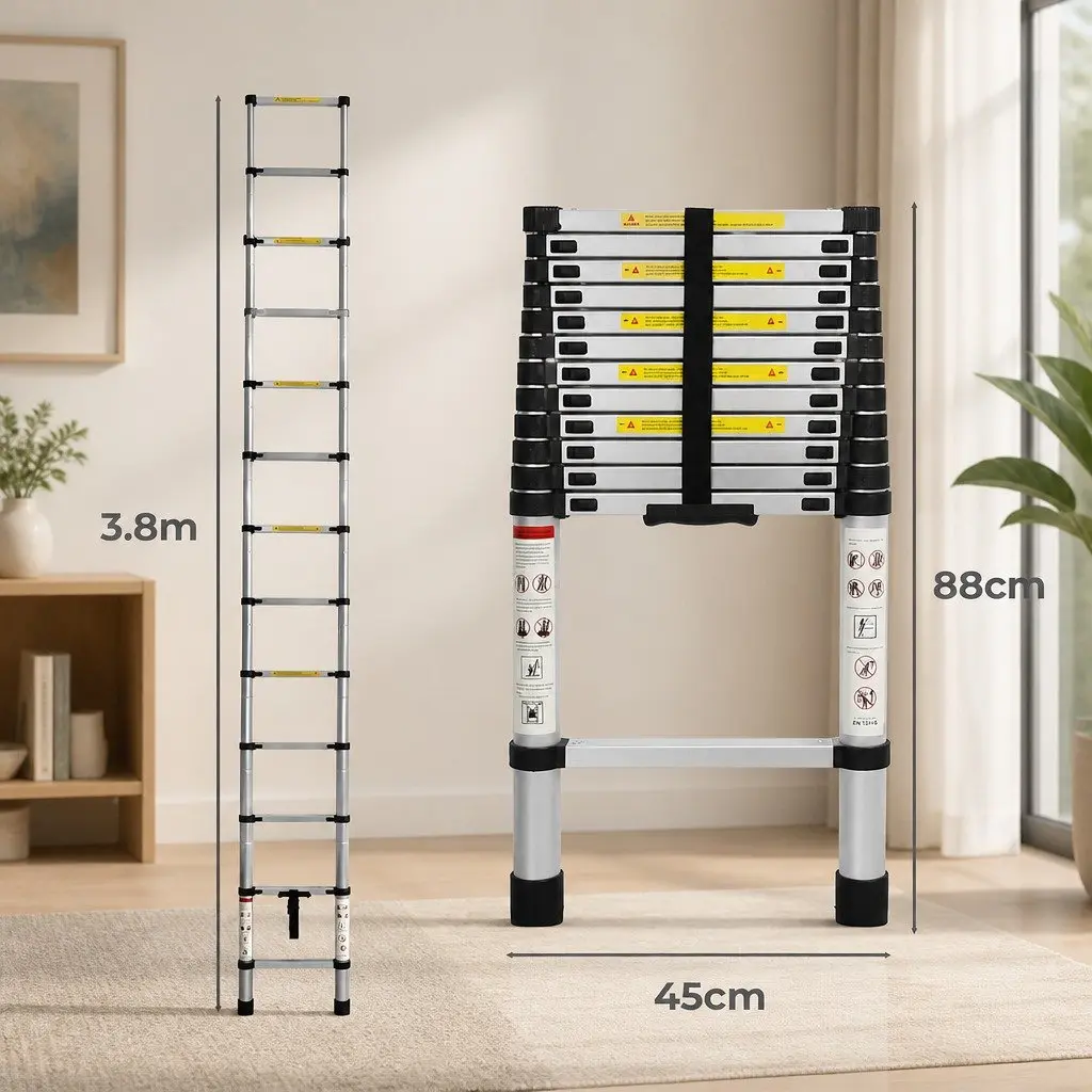 Telescopic Ladder Multipurpose Extendable 3.8M Aluminium Anti-Slip Steps