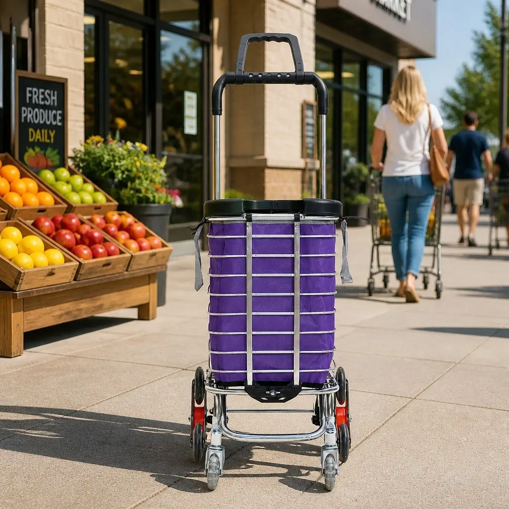 Foldable Shopping Cart Trolley for Grocery Use with Stair Climbing Wheels 50cm L x 28cm W x 104cm H