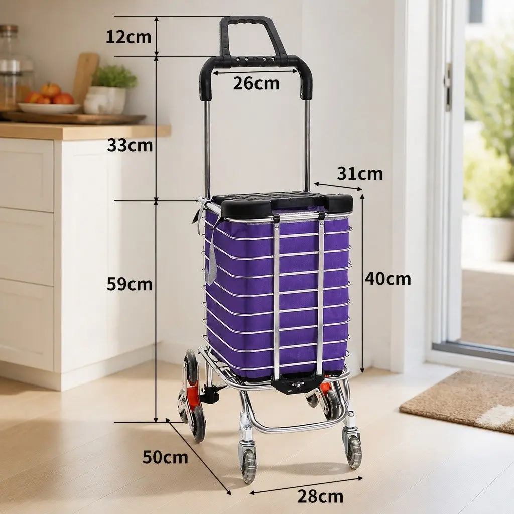 Foldable Shopping Cart Trolley for Grocery Use with Stair Climbing Wheels 50cm L x 28cm W x 104cm H