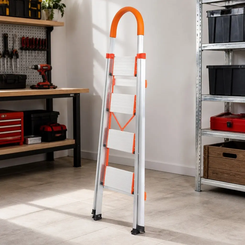 Aluminium Step Ladder Folding Portable Single-Sided for Kitchen Garage Workshop 4 Step