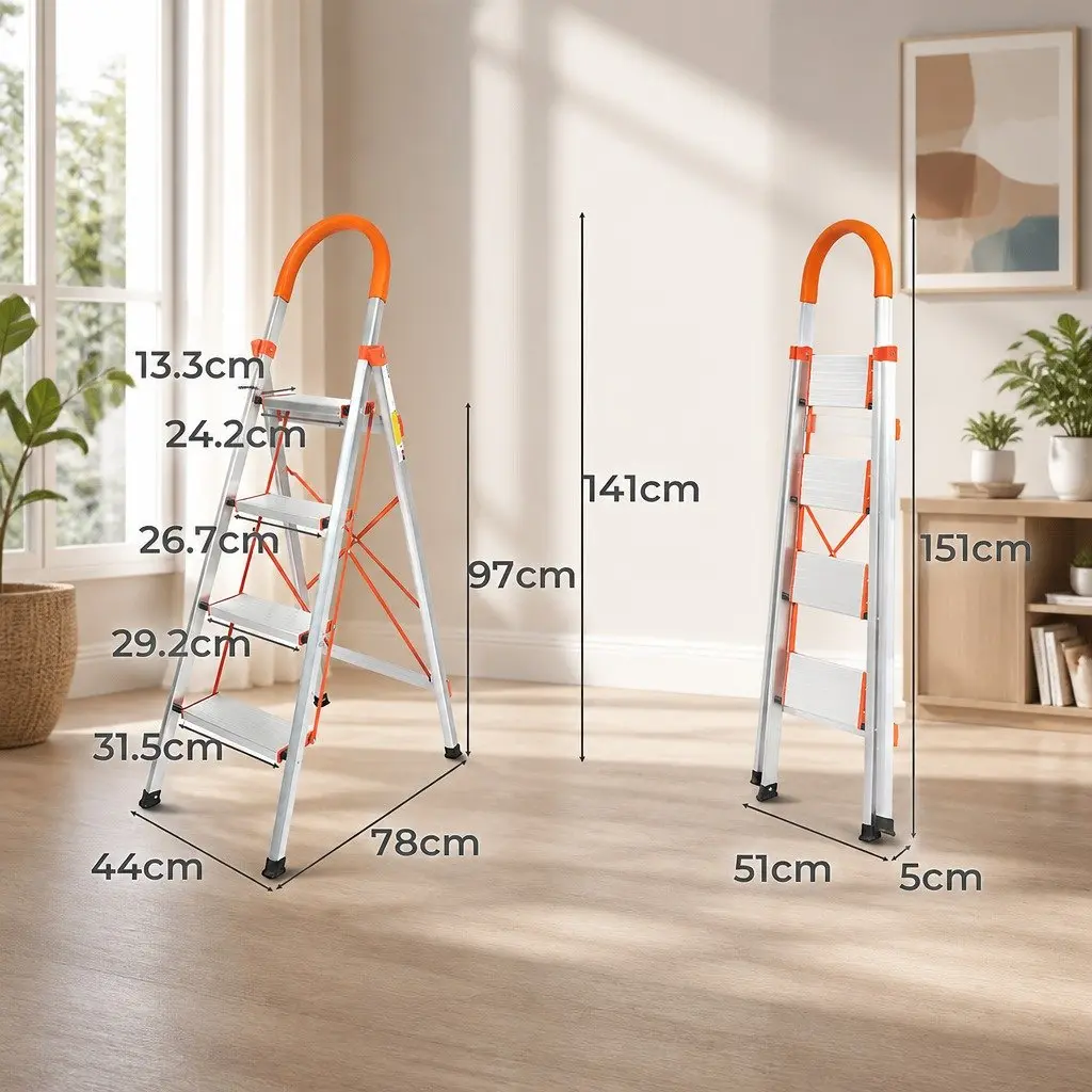 Aluminium Step Ladder Folding Portable Single-Sided for Kitchen Garage Workshop 4 Step