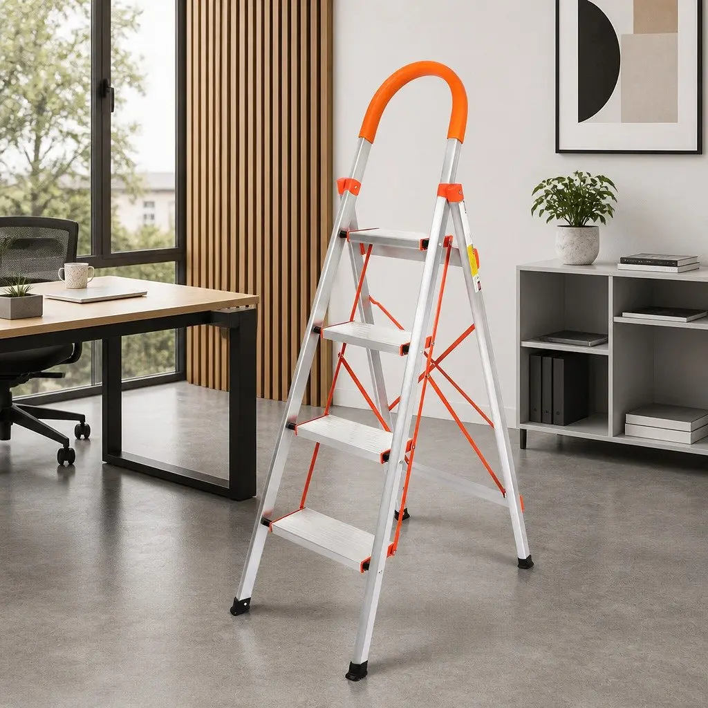 Aluminium Step Ladder Folding Portable Single-Sided for Kitchen Garage Workshop 4 Step