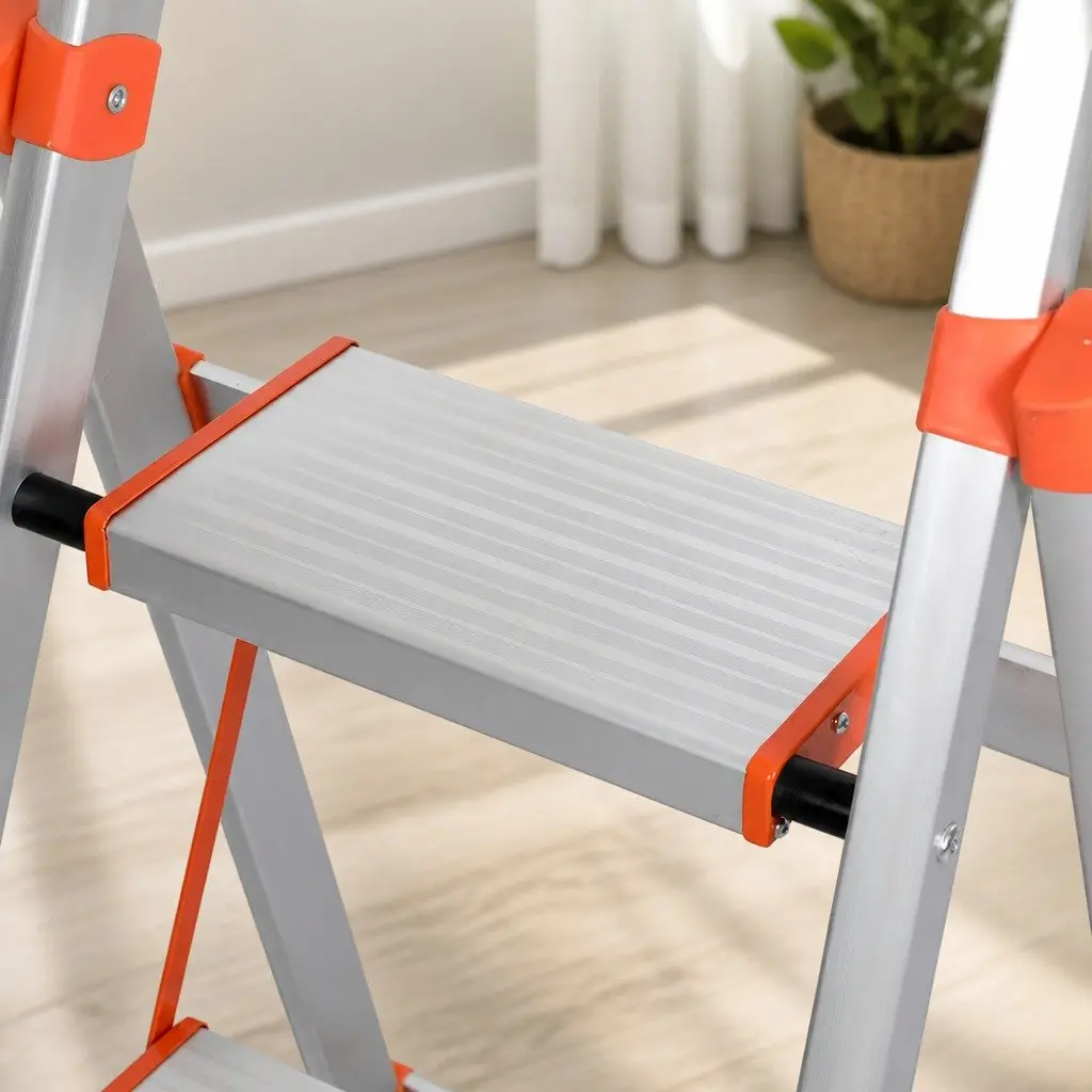 5 Step Folding Ladder Aluminium Non-Slip Grooved Steps Home Workshop Garage