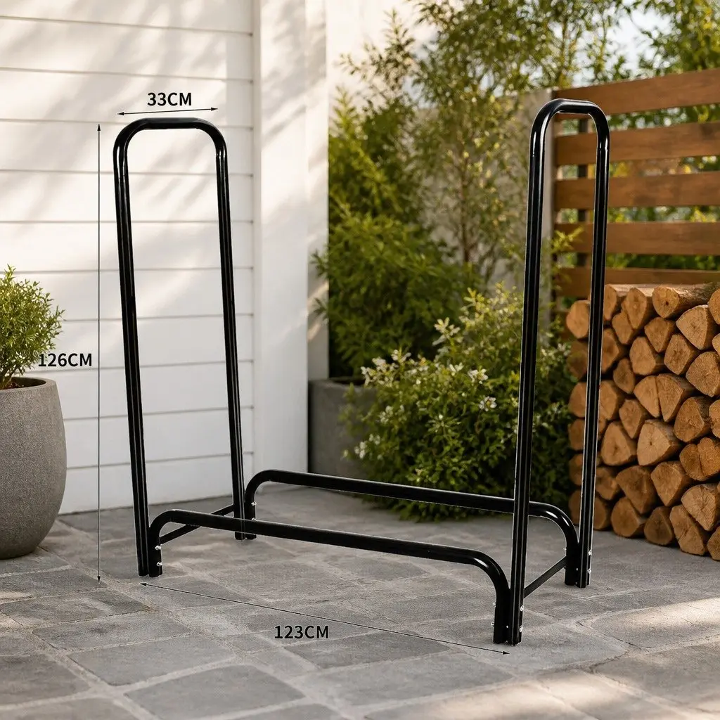 Firewood Rack Holder 4FT Heavy Duty Steel Log Storage Indoor Outdoor Fireplace