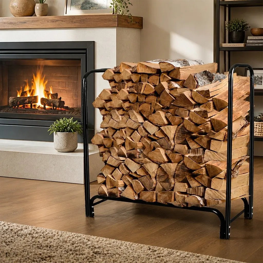 Firewood Rack Holder 4FT Heavy Duty Steel Log Storage Indoor Outdoor Fireplace