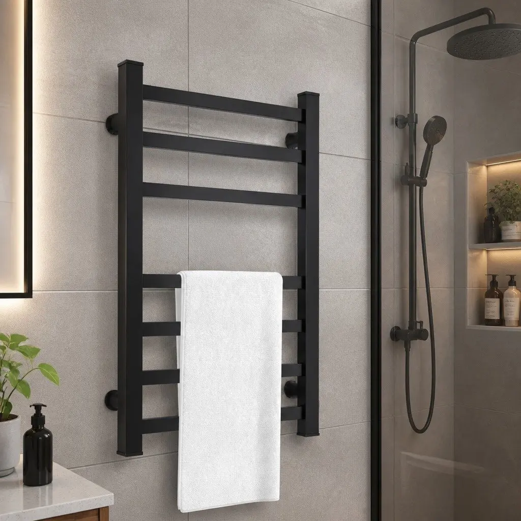 Heated Towel Rail Warmer 7 Bar Wall Mounted Electric Rack Bathroom Drying