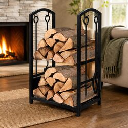 Firewood Rack 5-in-1 with Tools 2-Tier Steel Storage Organizer for Indoor