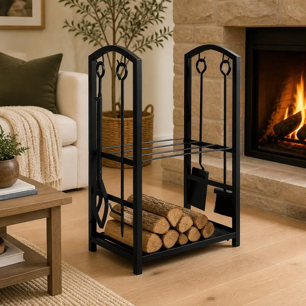 Firewood Rack Indoor Outdoor 2-Tier Steel Storage Organizer