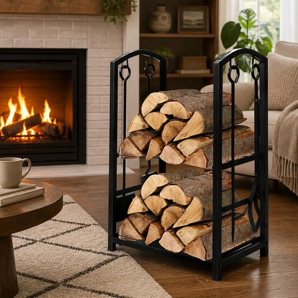 Firewood Rack Indoor Outdoor 2-Tier Steel Storage Organizer