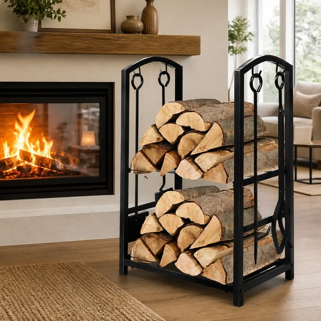 Firewood Rack Indoor Outdoor 2-Tier Steel Storage Organizer