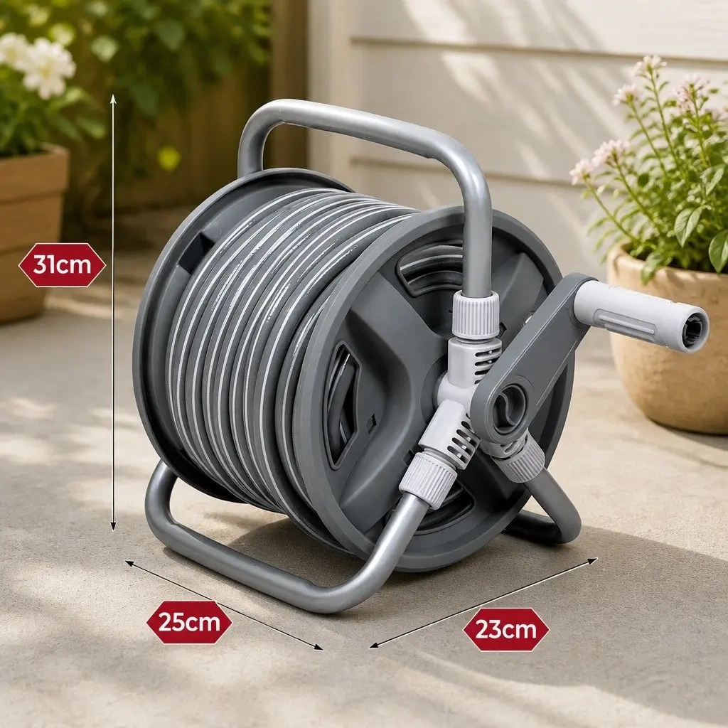 Portable Garden Hose Reel 1/2" 20M for Outdoor Watering and Cleaning