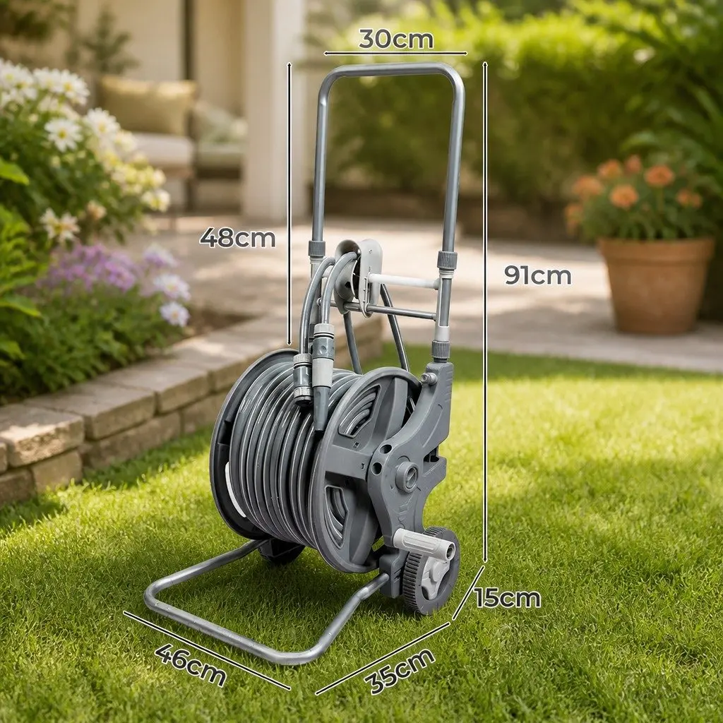 Portable Garden Hose Reel for Outdoor Use 1/2 Inch 45M Retractable Holder
