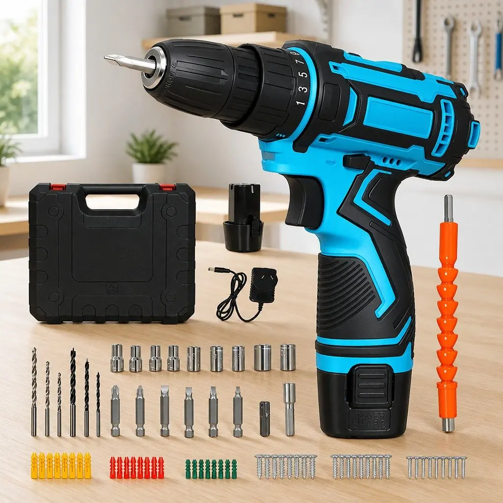 12V Cordless Drill Driver Kit with Accessories