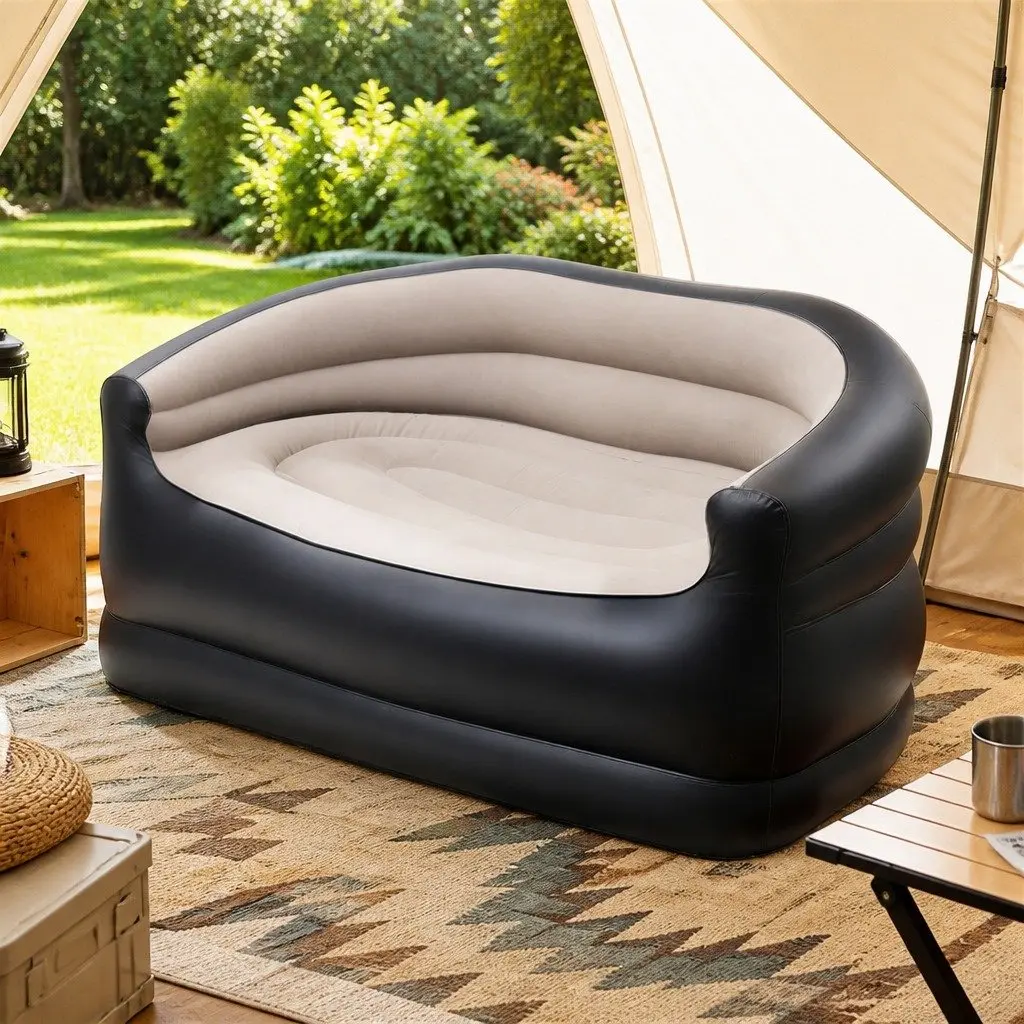 Outdoor Air Sofa Inflatable Couch Two-Seater Lounge Chair with Pump for Camping