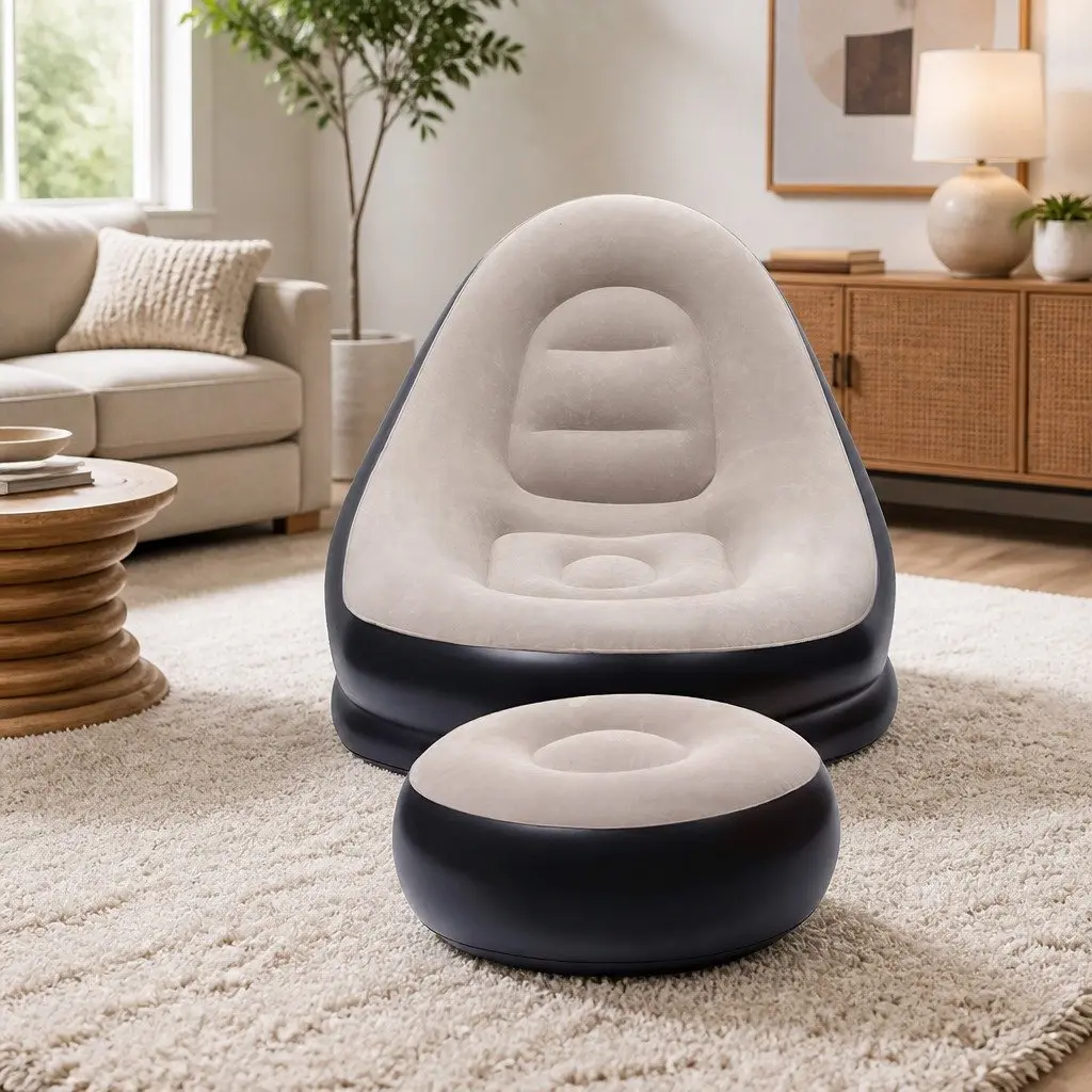 Inflatable Air Chair with Ottoman Indoor Outdoor Portable 60 x 75 x 90cm