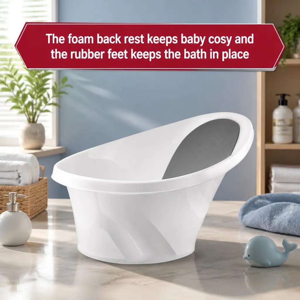 Baby Bath Tub with Backrest Bum Bump Support Newborn 12 Months Sink Basin