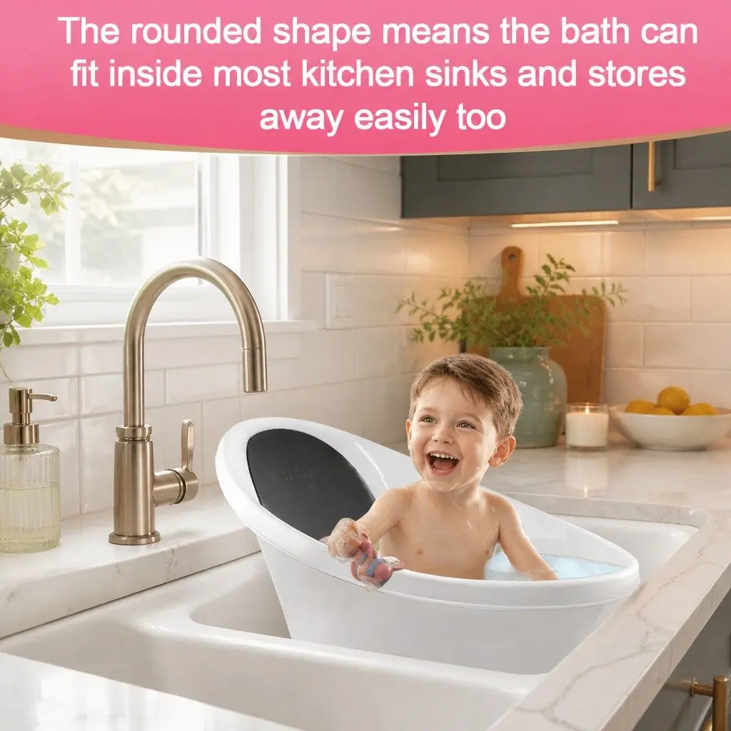 Baby Bath Tub with Backrest Bum Bump Support Newborn 12 Months Sink Basin