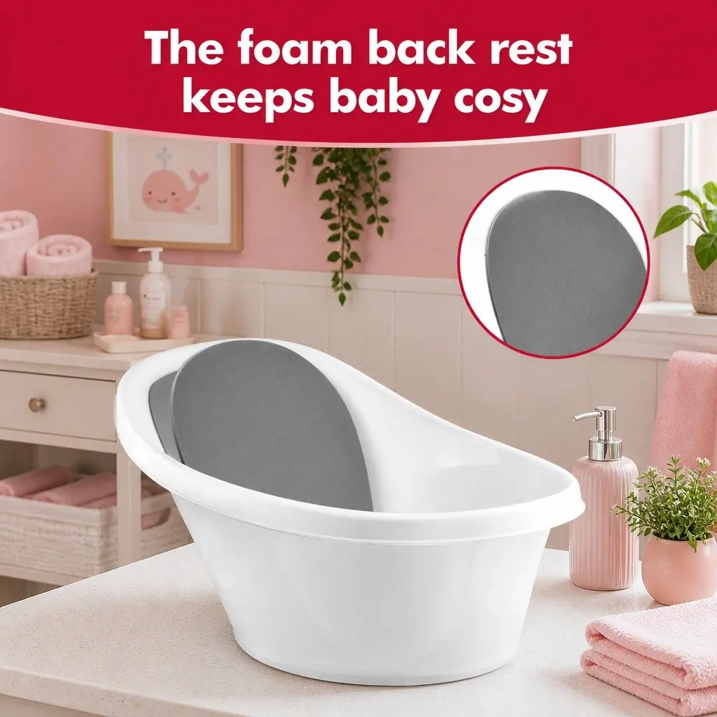 Baby Bath Tub with Backrest Bum Bump Support Newborn 12 Months Sink Basin