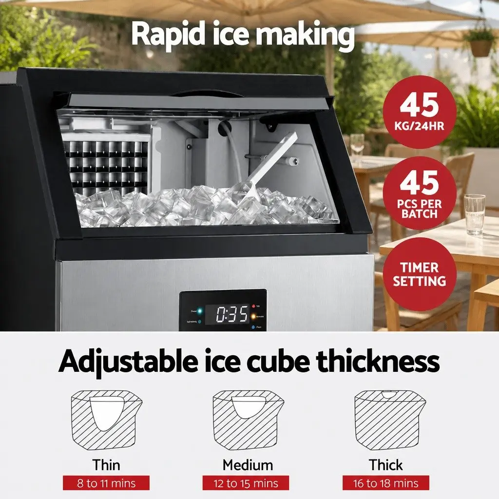 Commercial Ice Maker Machine for Cafes Restaurants Bars 45kg Daily Capacity