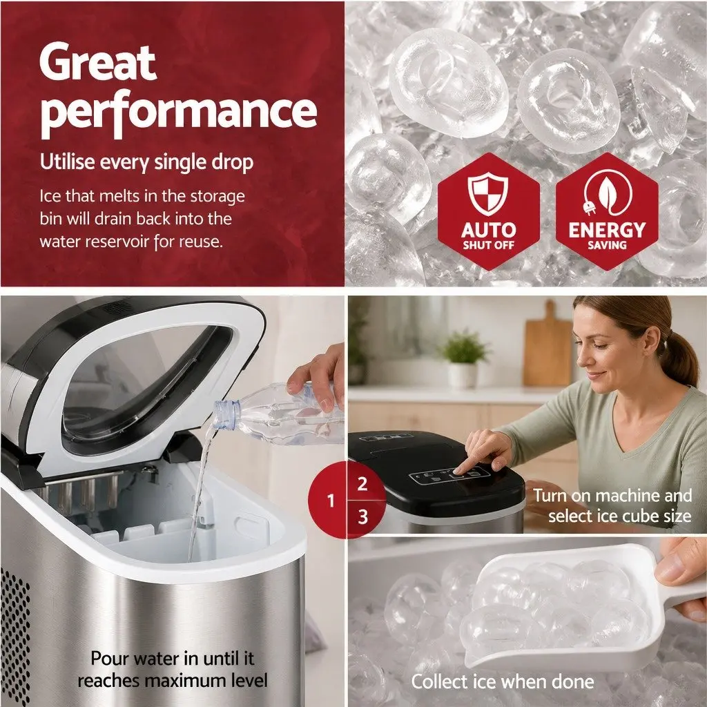 Ice Maker Portable Countertop 2.4L Silver Quick Freezing