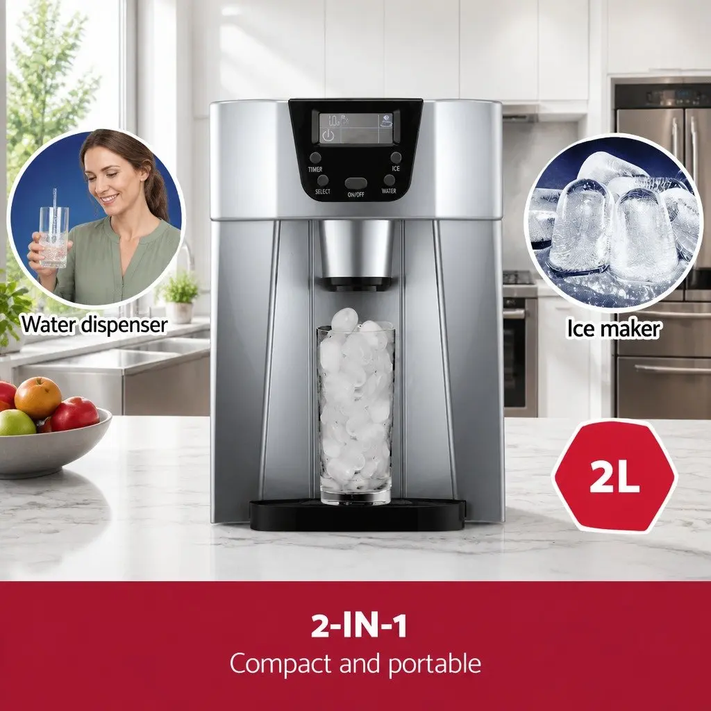 Portable Ice Maker for Kitchen Countertop 2L Water Dispenser Silver