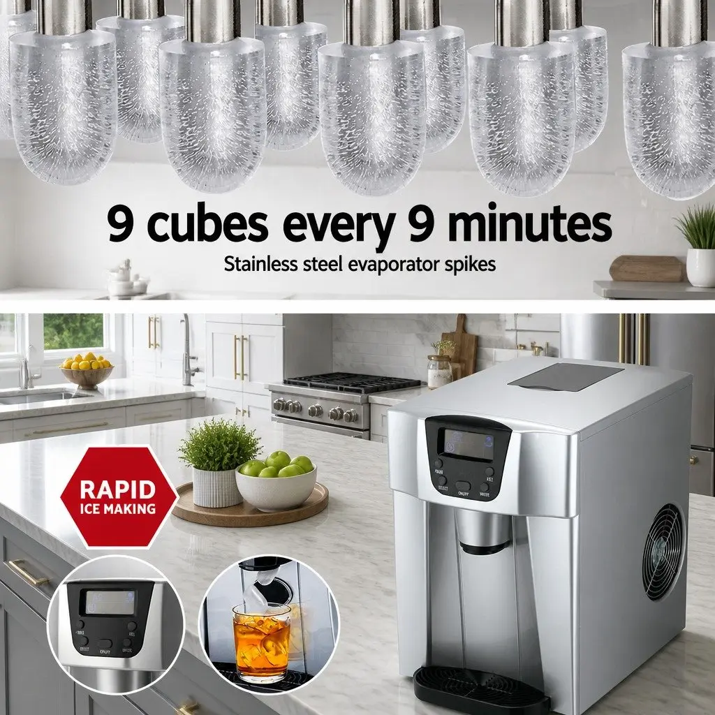 Portable Ice Maker for Kitchen Countertop 2L Water Dispenser Silver