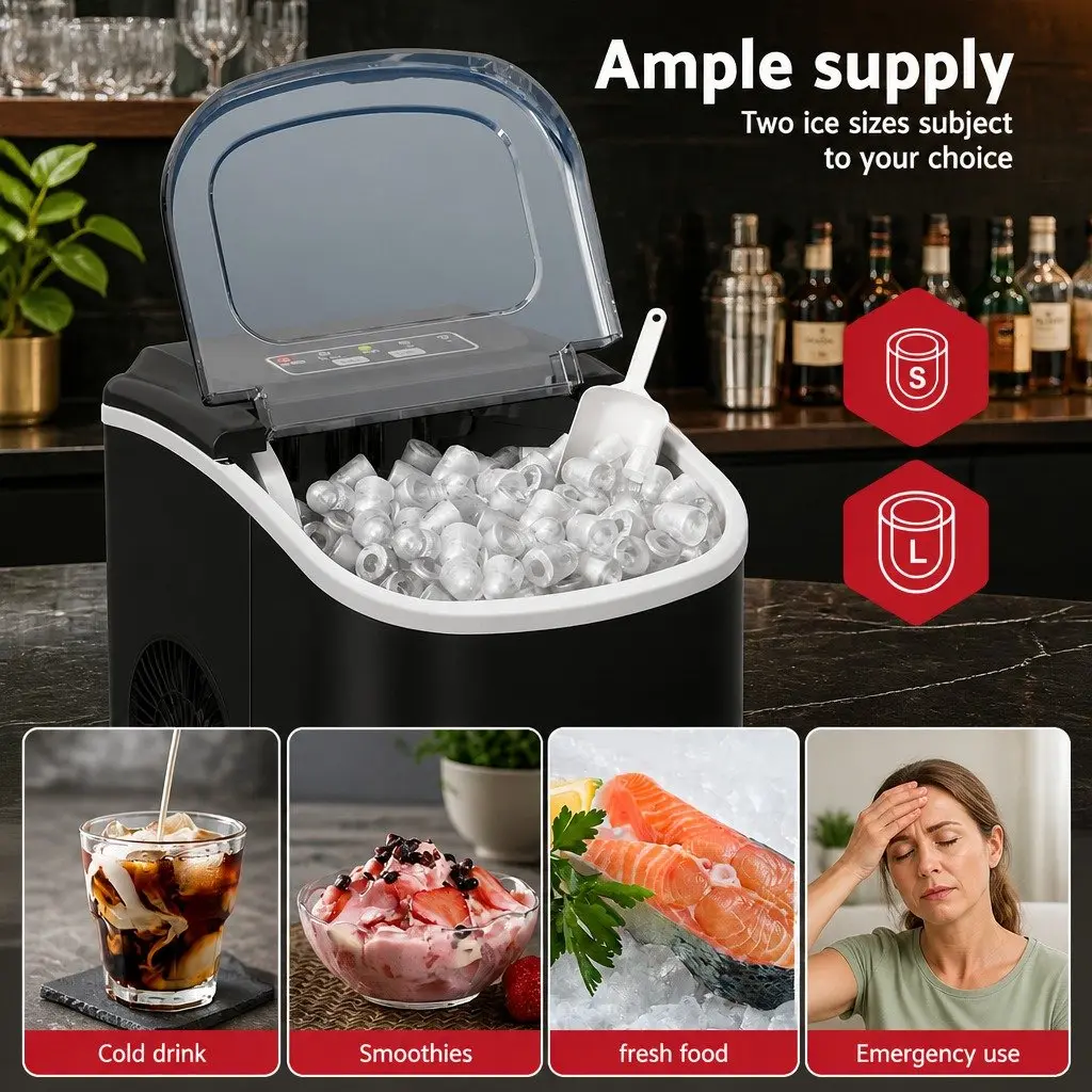 Portable Ice Maker Machine Countertop for Home and Bar 12kg Black Compact