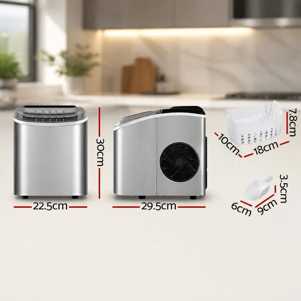 Ice Maker Machine Countertop Portable Silver 12kg Daily Capacity