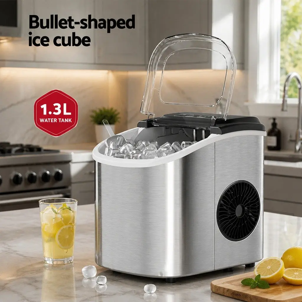 Ice Maker Machine Countertop Portable Silver 12kg Daily Capacity