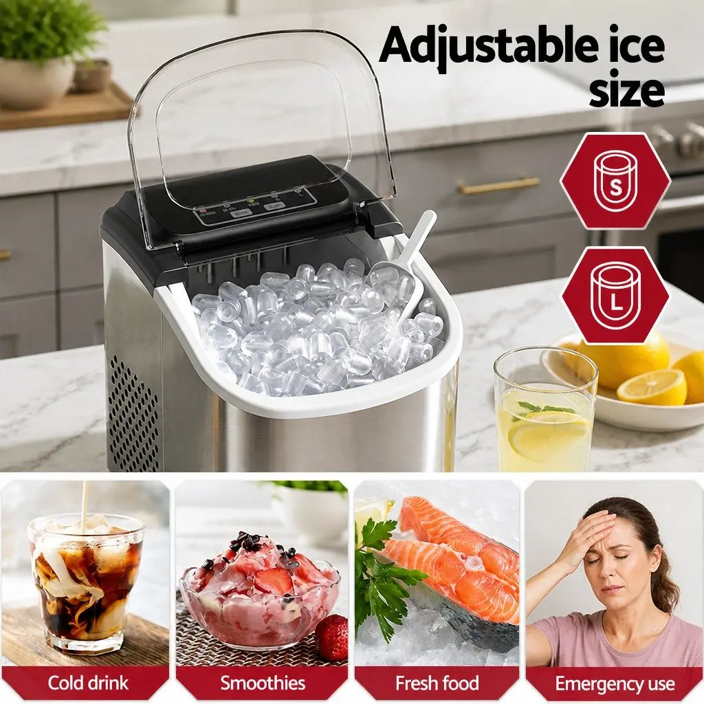 Ice Maker Machine Countertop Portable Silver 12kg Daily Capacity