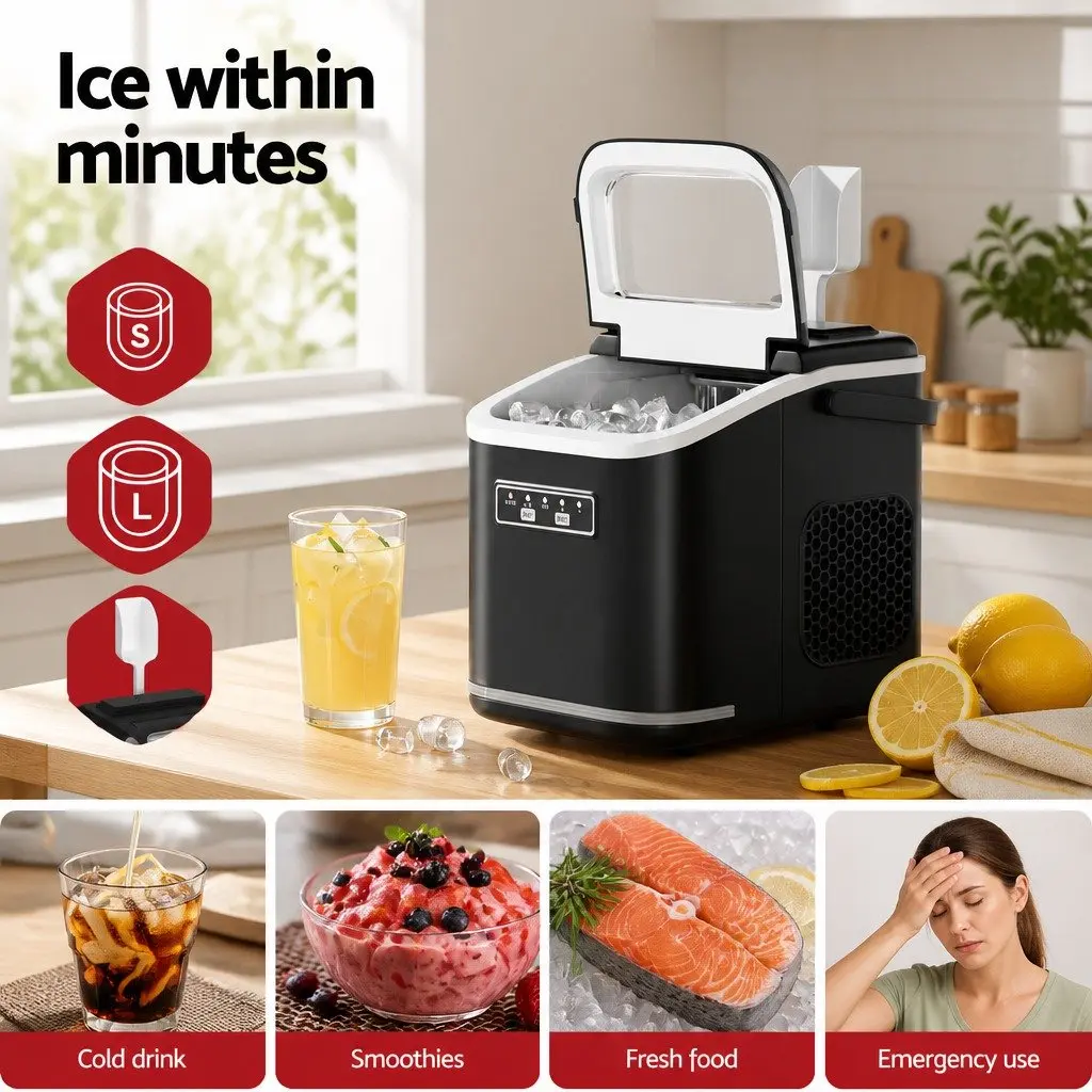 Ice Maker Machine Portable Countertop 12kg Black