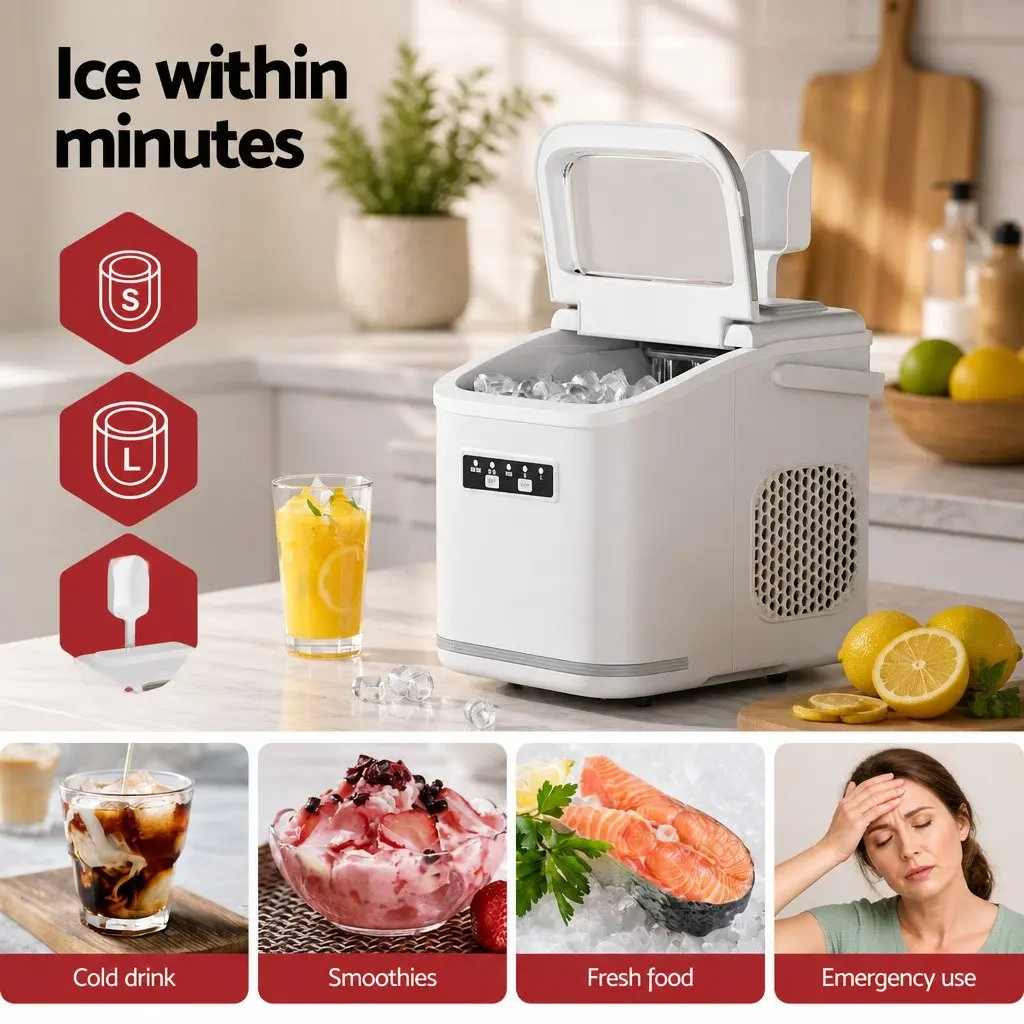 Ice Maker Machine Portable Countertop for Home 12kg Daily Production White