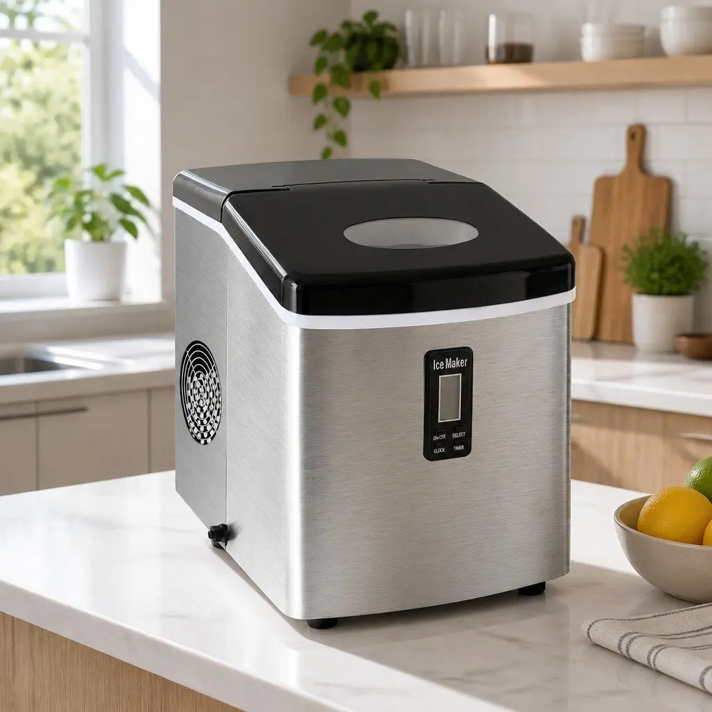 15kg Ice Maker Machine Countertop Portable Ice Cube Maker Silver Compact