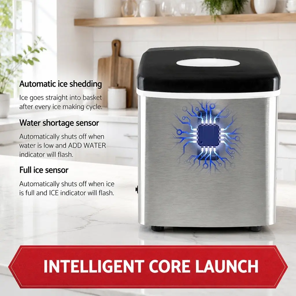 Ice Maker Machine Countertop Portable Silver 15kg