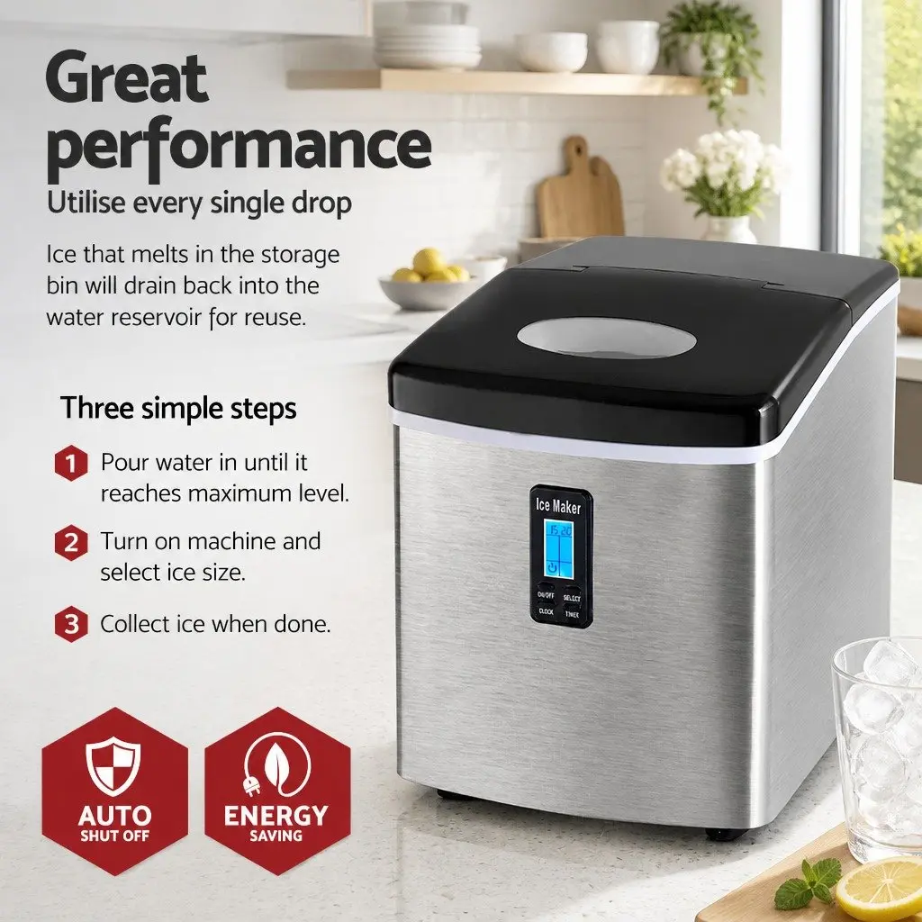 Ice Maker Machine Countertop Portable Silver 15kg